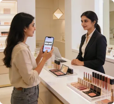 Customer looking at a freshly delivered brand WhatsApp coupon code on their smartphone screen