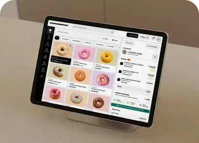 Digital checkout point of sale software running on a tablet terminal counter