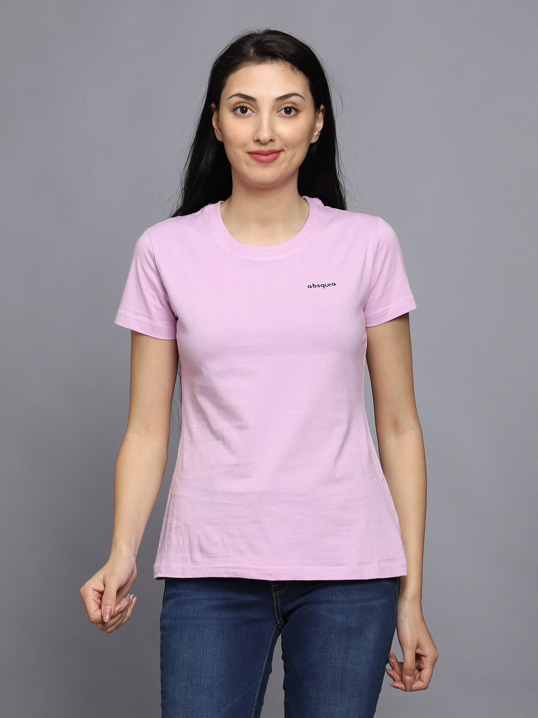 Absqura Solid Women Round Neck Soft Pink T-Shirt