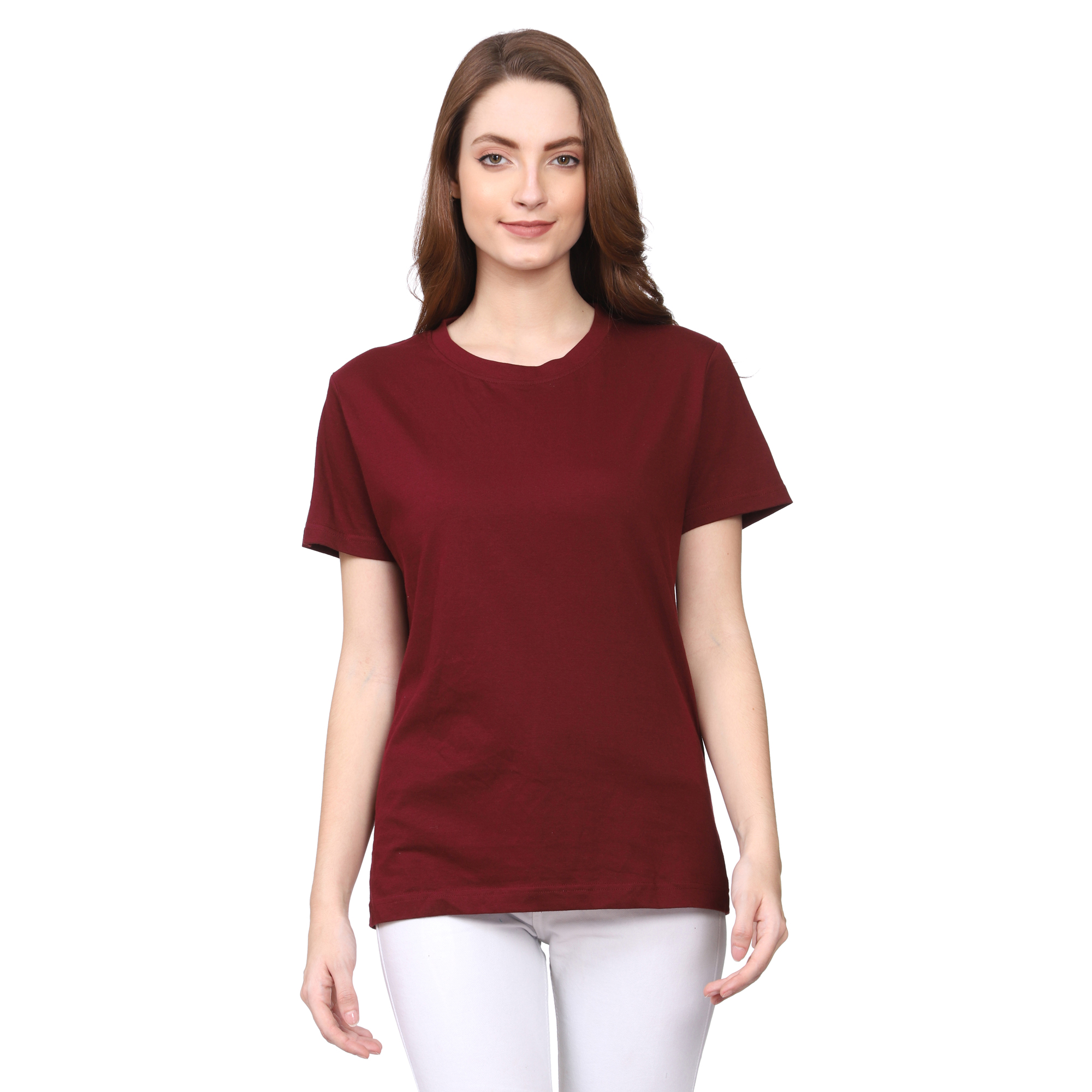 Absqura Solid Women Round Neck Maroon T-Shirt
