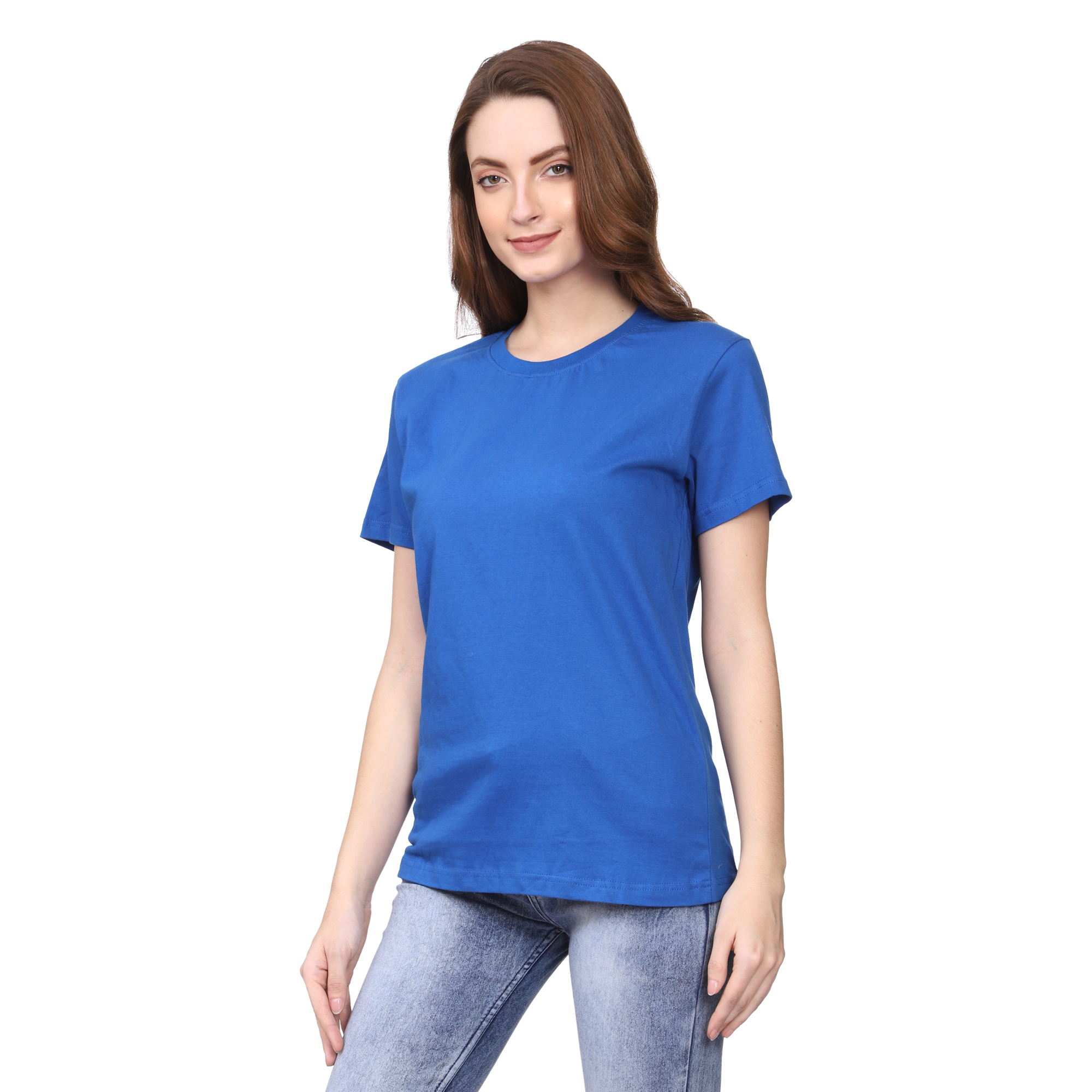 Absqura Solid Women Round Neck Blue T-Shirt