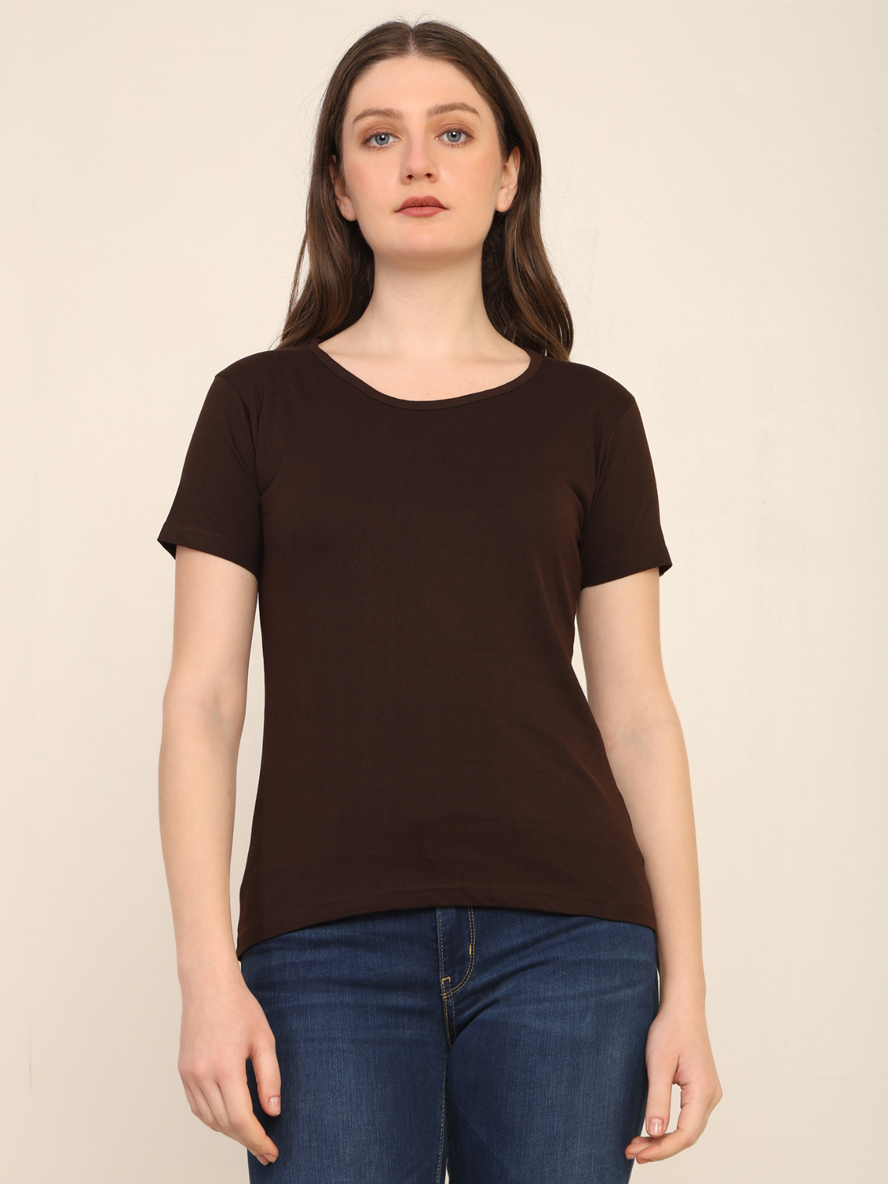 Absqura Solid Women Coffe Brown T-Shirt
