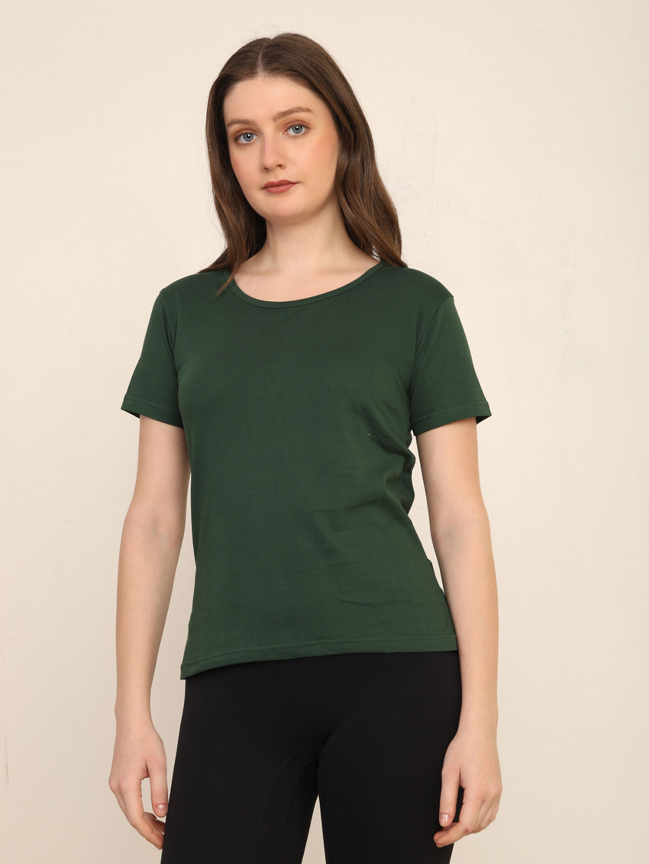 Absqura Solid Women Bottle Green T-Shirt