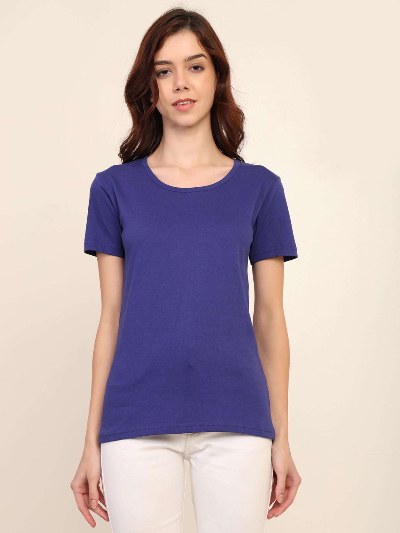 Absqura Solid Women Royal Blue T-Shirt
