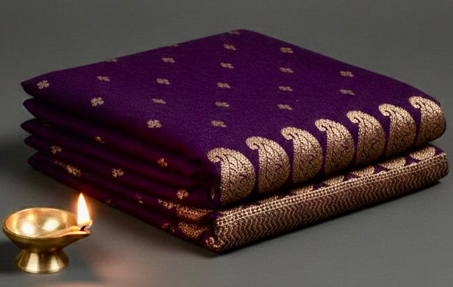 Royal Purple Tassar Jacquard Saree with Antique Zari Border