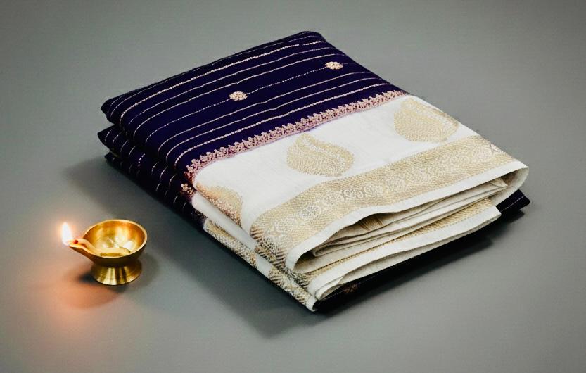 Royal Violet Assam Silk Saree with Classic Woven Border