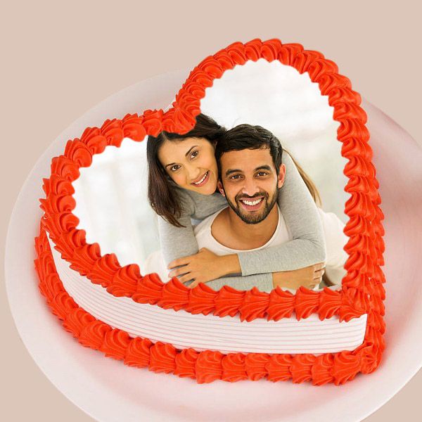 Romantic Heart Shaped Photo Cake