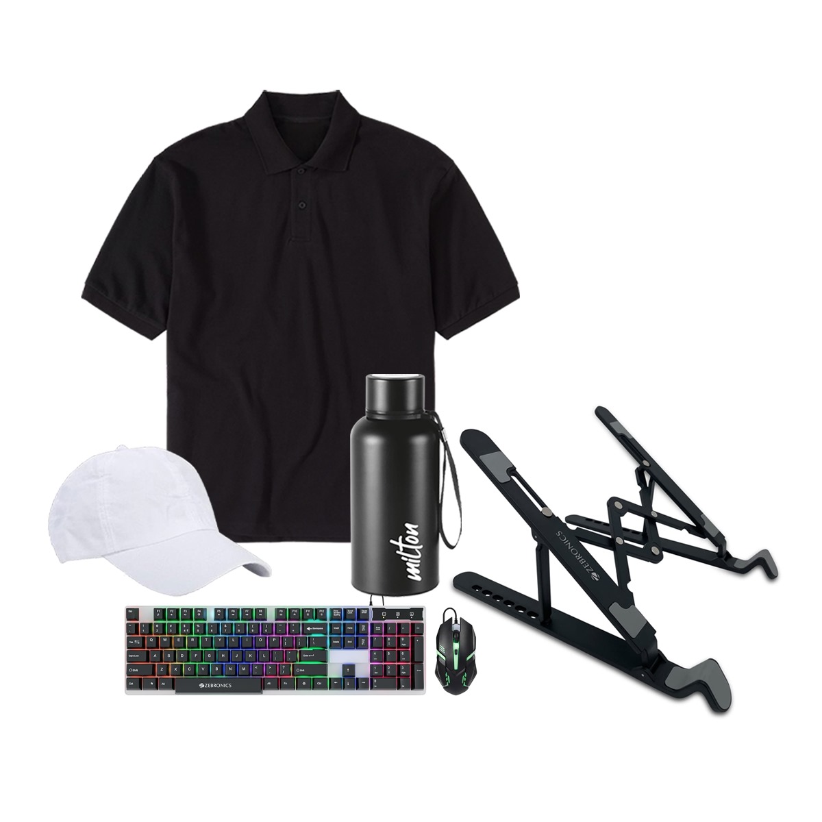 Combo 4- Laptop stand, RGB Keyboard and Mouse and Thermo flask.