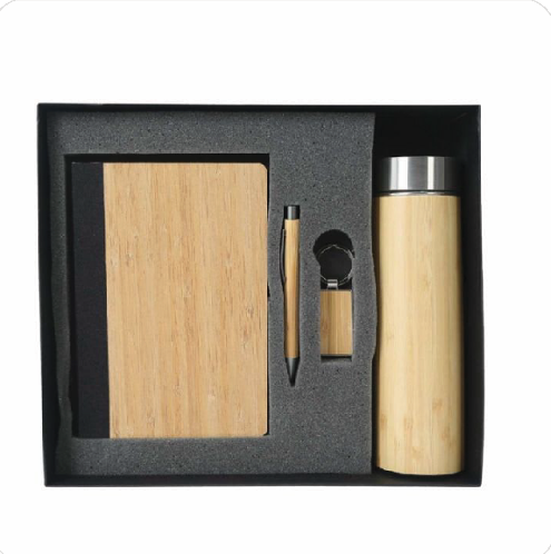 4 In 1 Bamboo Set - M2 (Pen, Diary, Card holder and Keychain)