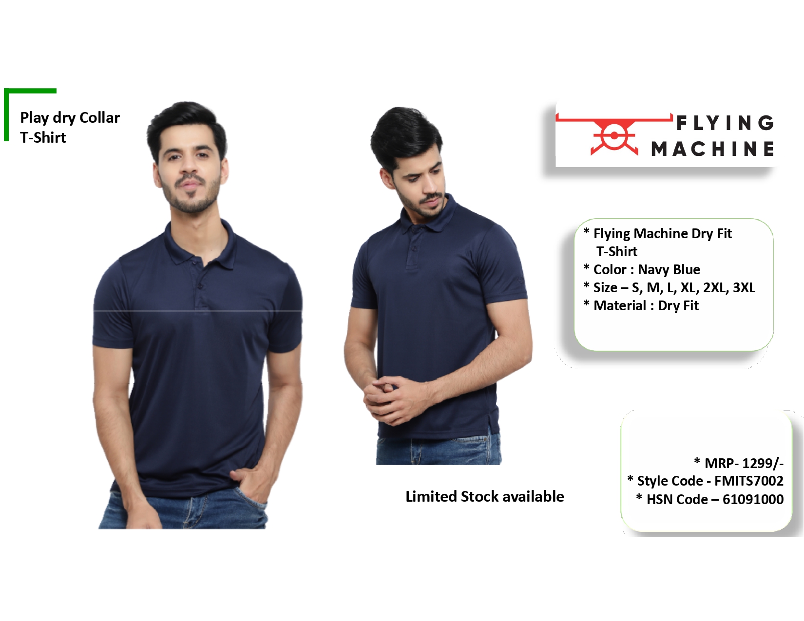 Flying Machine Play Dry Collar Tshirt Navy Blue 1