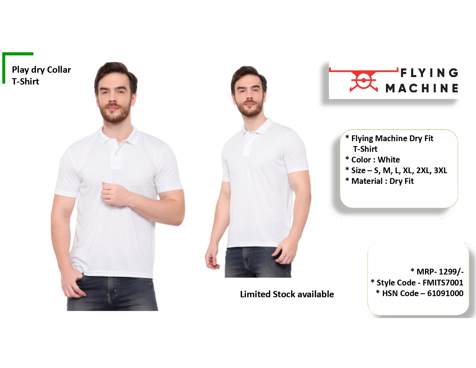 Flying Machine Play Dry Collar Tshirt White 1