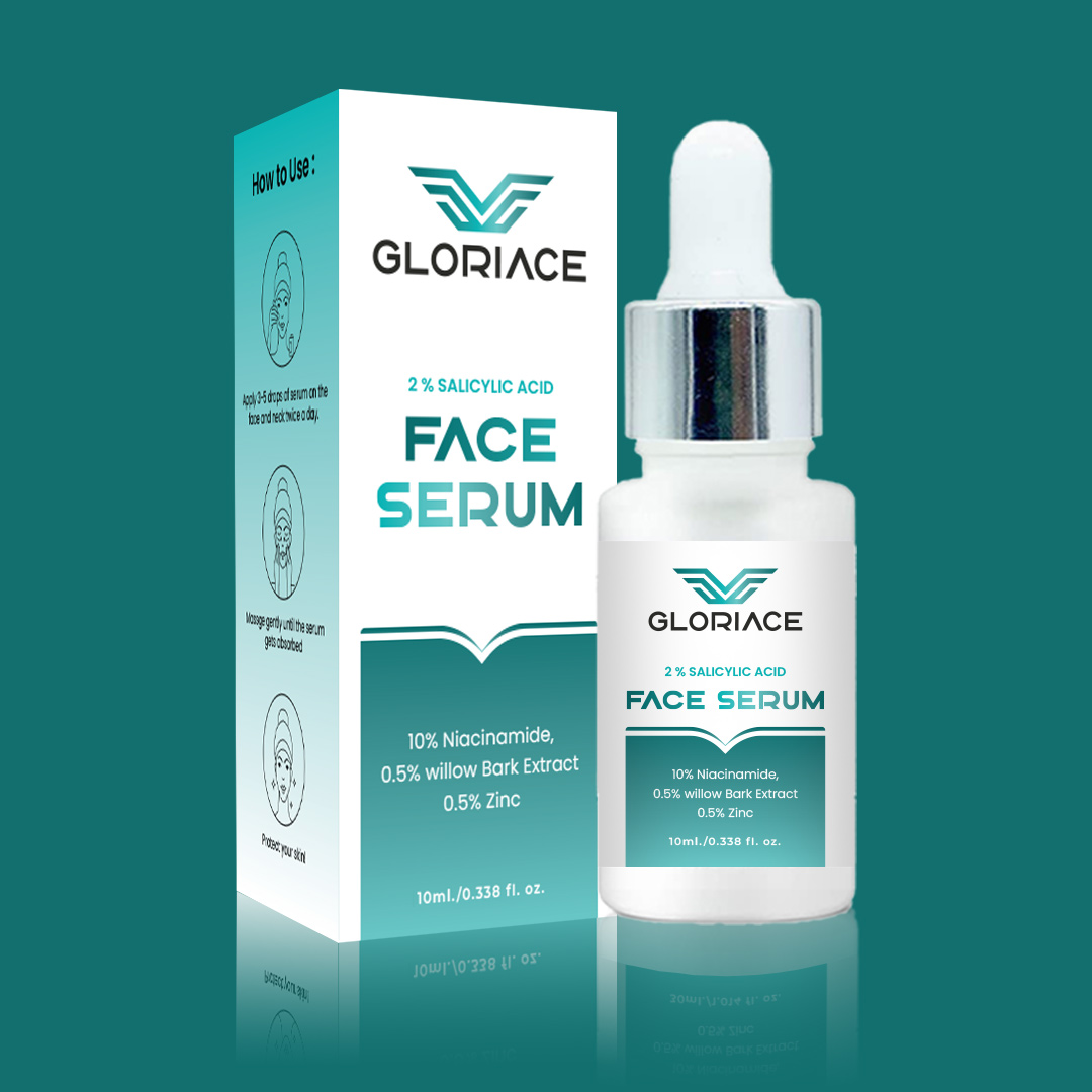 GLORIACE 2% Salicylic Acid Serum with Witch Hazel & Willow Bark for Active Acne (10 ml)
