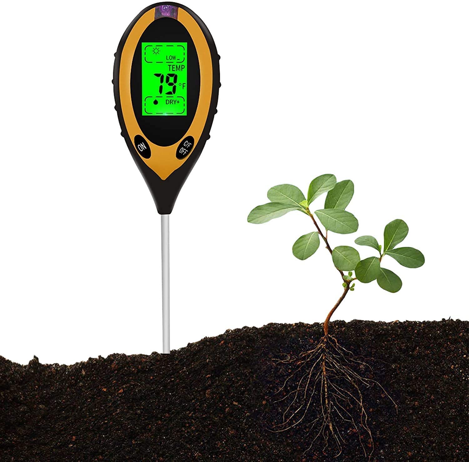 Durable Pro 4-in-1 LCD Soil Tester Meter - Measure PH, Moisture, Temperature & Sunlight For Garden, Plants, Lawn