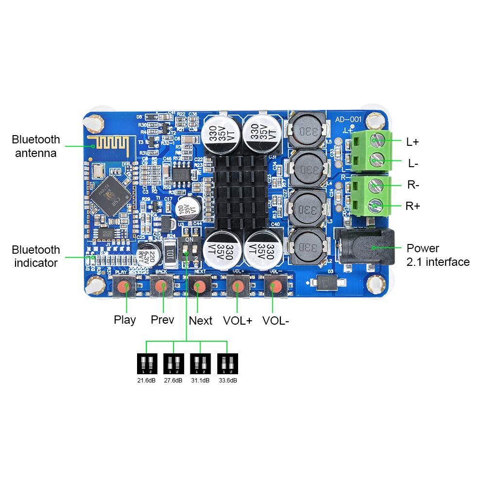 Amplificateur Bluetooth TDA7492 50W X2 – Module Audio Numérique Sans Fil Puissant CSR8635, Idéal DIY Haut-Parleurs