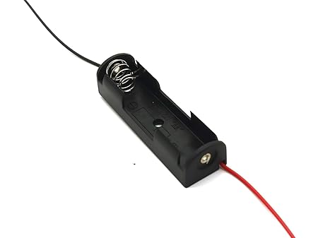 Single Side 1.5v AA Battery Holder with Wire, Spring Clip Black Plastic