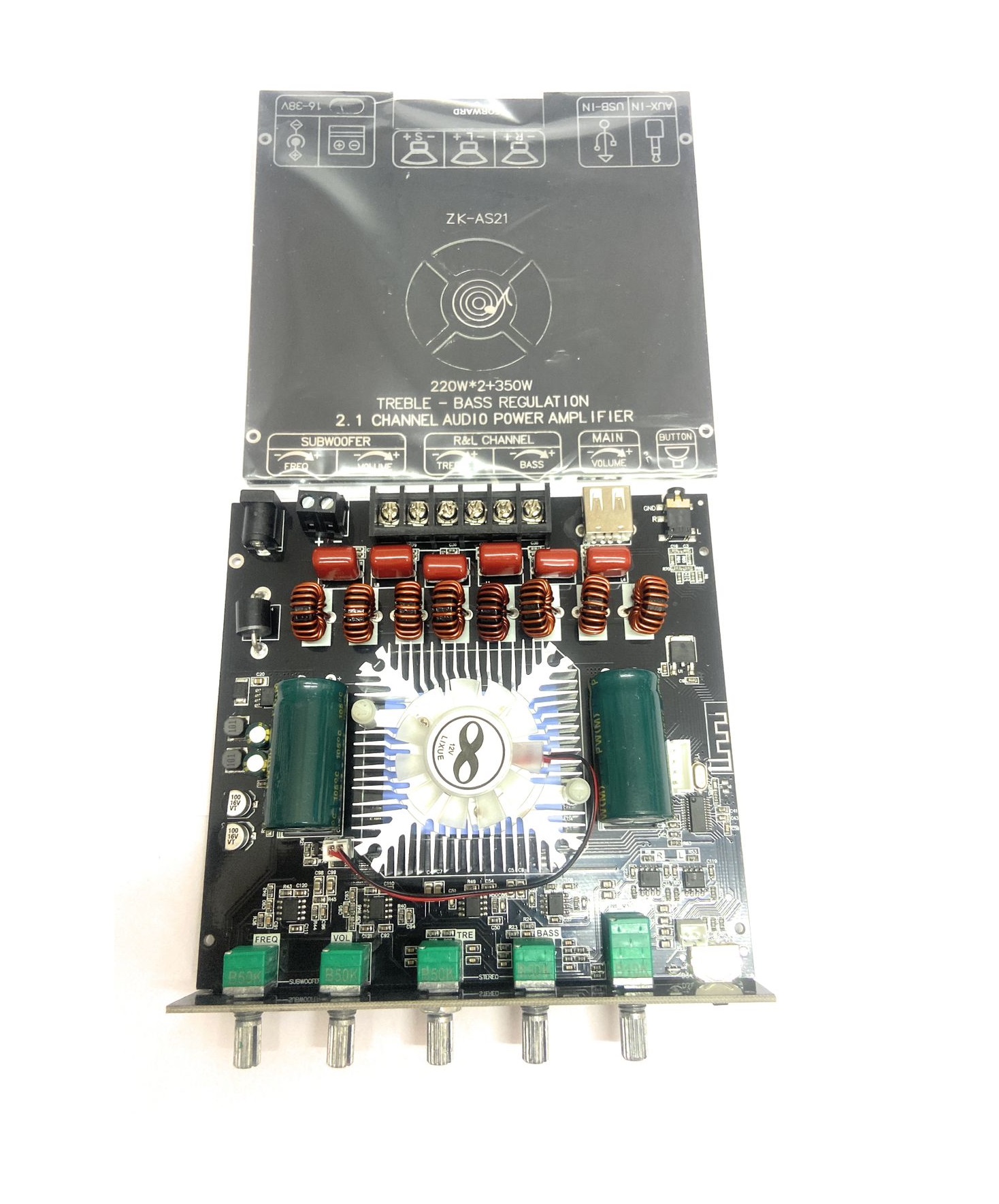 ZK-AS21 220W*2+350W 2.1 Bluetooth Power Amplifier Board with