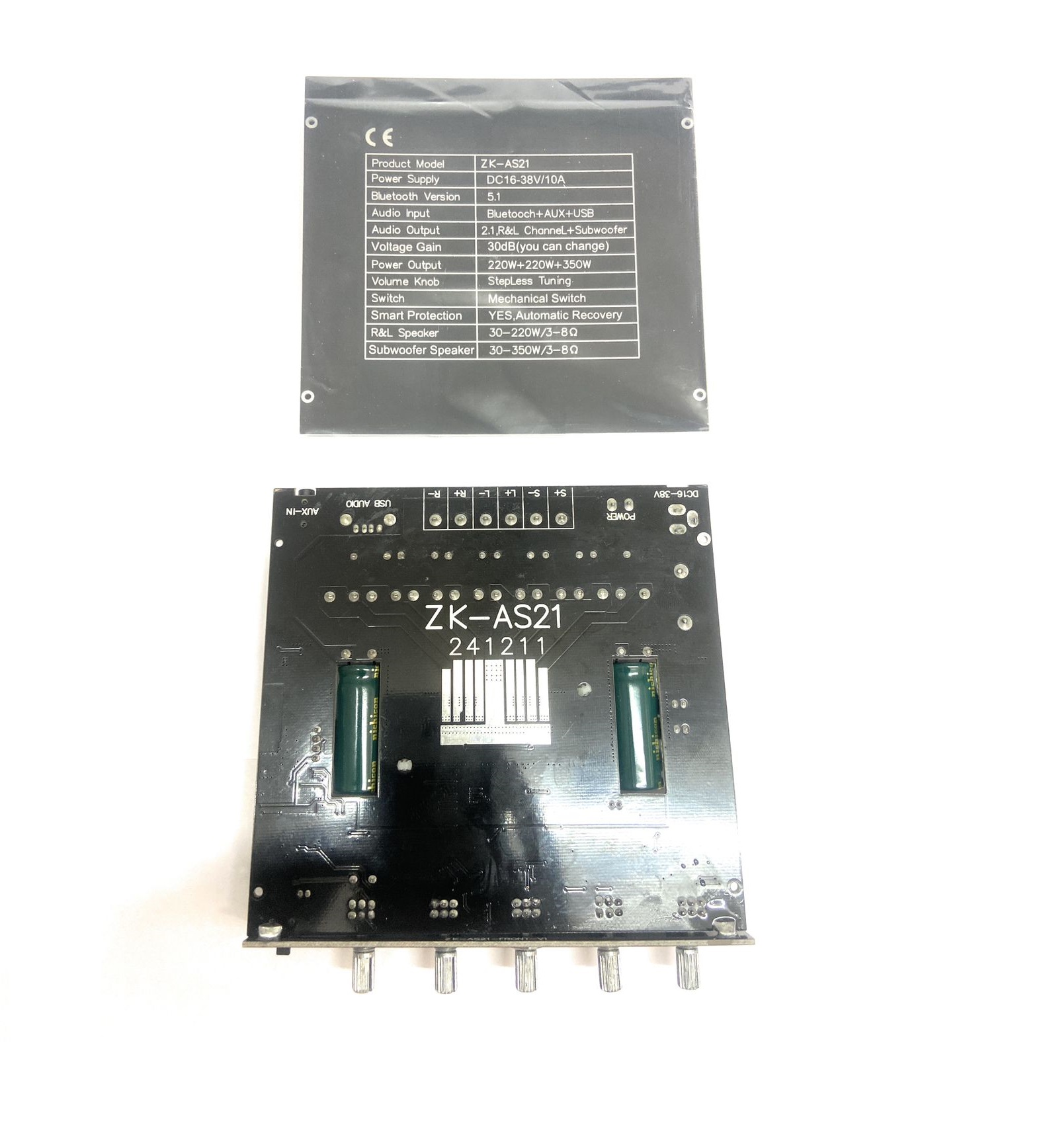 ZK-AS21 220W*2+350W 2.1 Bluetooth Power Amplifier Board with