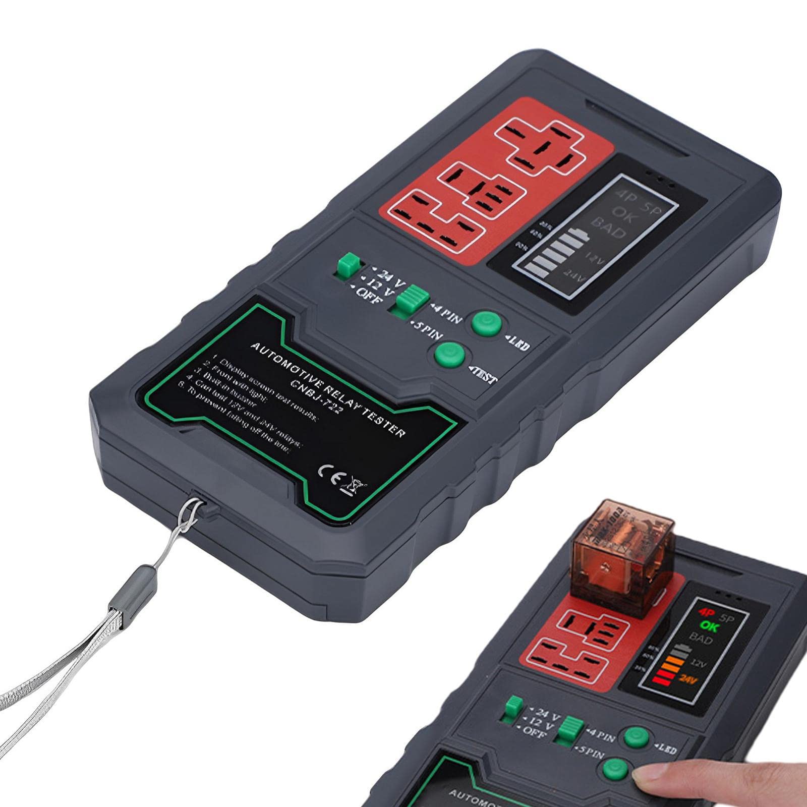 Automotive Relay Tester,12V/24V Vehicle Circuit Tester with LED Screen - Automotive Test Accessories for 4 pin/ 5pin Relay, Large Capacity Battery Circuit Test