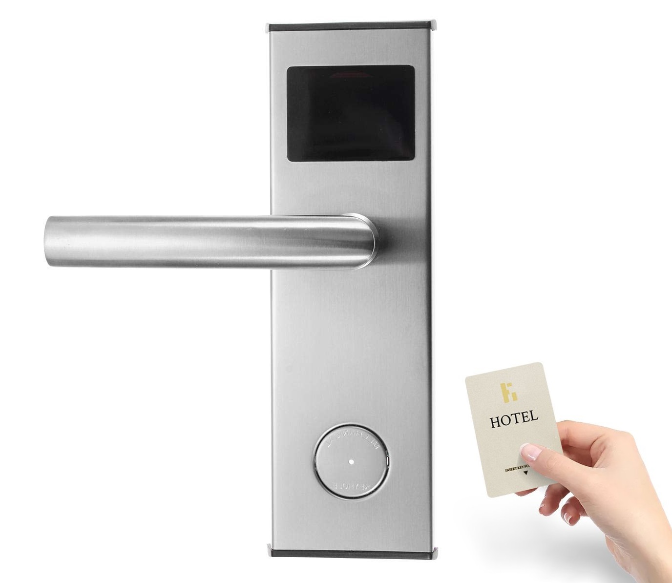 jenix Hotel Lock digital smart RFID card BLE hotel room door lock TTLock mobile app hotel managment system compatible lock JX HT 777 - Silver Color  - LEFT Inside Open