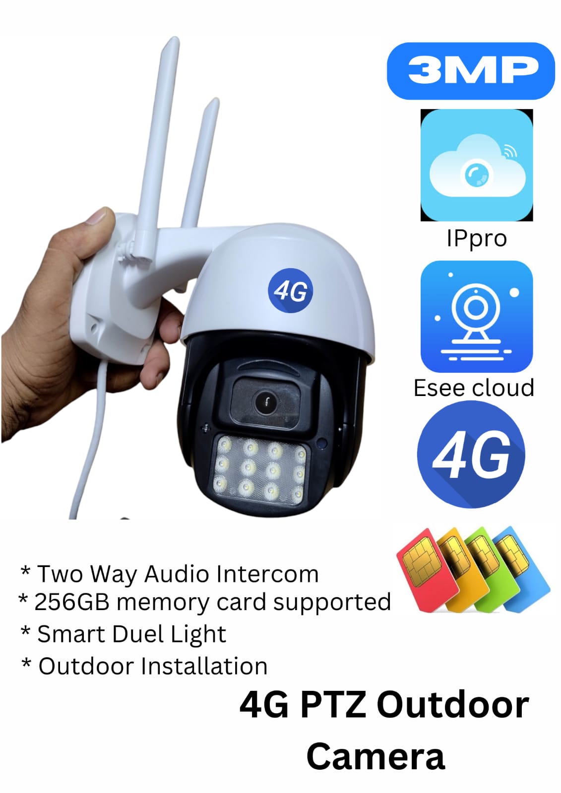 4G Sim Card outdoor rotating 360 degree camera Mobile app IP pro 3MP