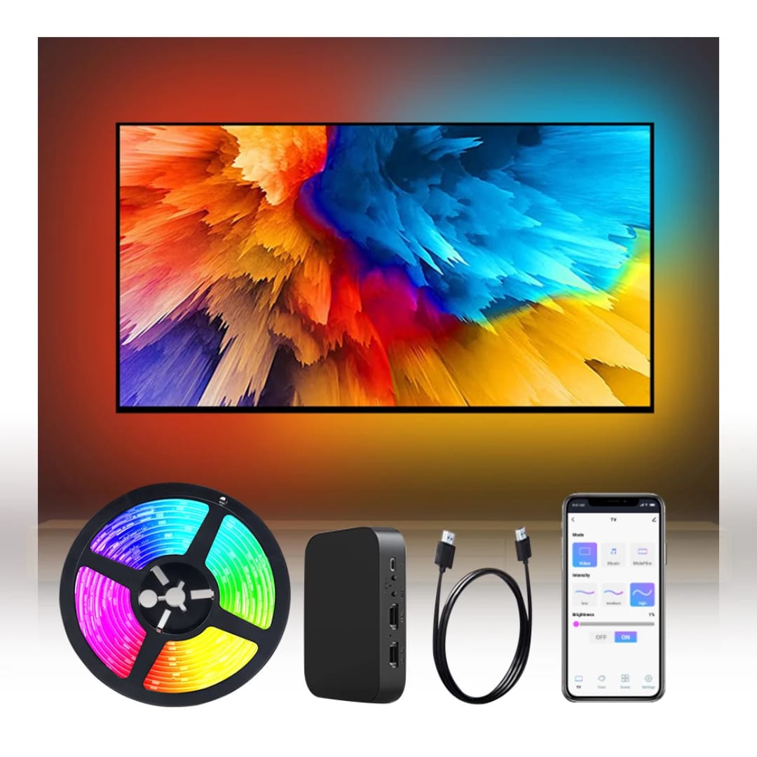 Tuya wifi LED Backlight Kit with HDMI 2.0 Sync Box, 4k60Hz RGBIC strip  TV Lights for Games Movies, Tuya App , Alexa and Google Home compatible,   5M LED Strip Length suitable up to 85 Inch TV