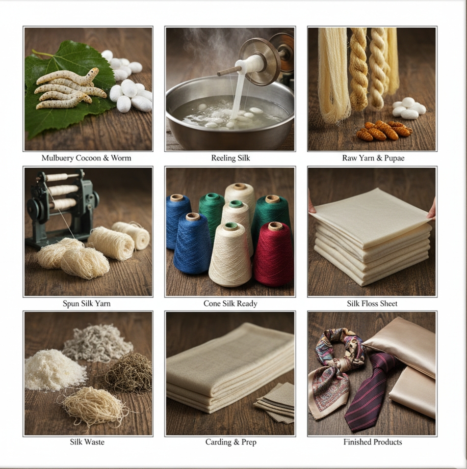 Mulberry 100% Pure Fine Quality Raw Silk 