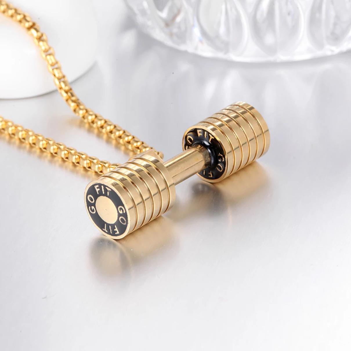 Black GoFit Dumbbell Gym Pendant With Chain For Men & Boys