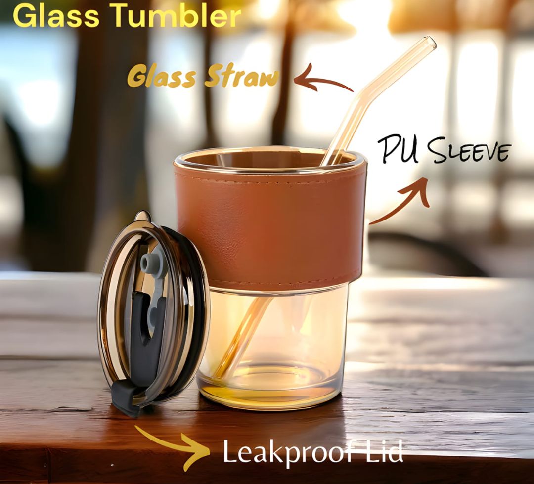 Customised Glass Tumbler With Glass Straw -SP12