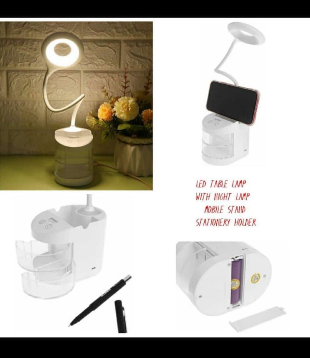 Logo Printed Desk Lamp With Stationery Holder - KD917
