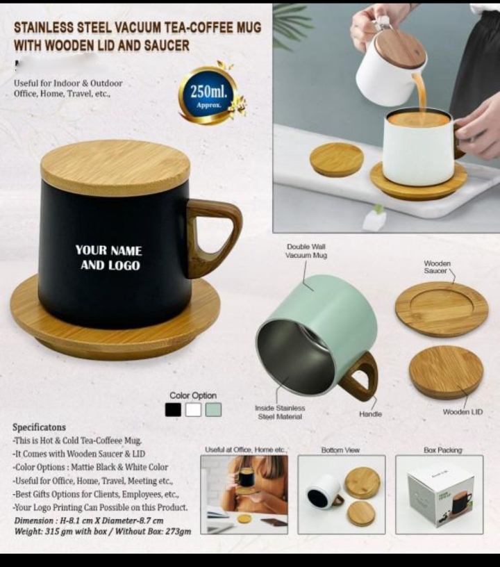 Customised Mug With Wooden Lid and Saucer - 97279