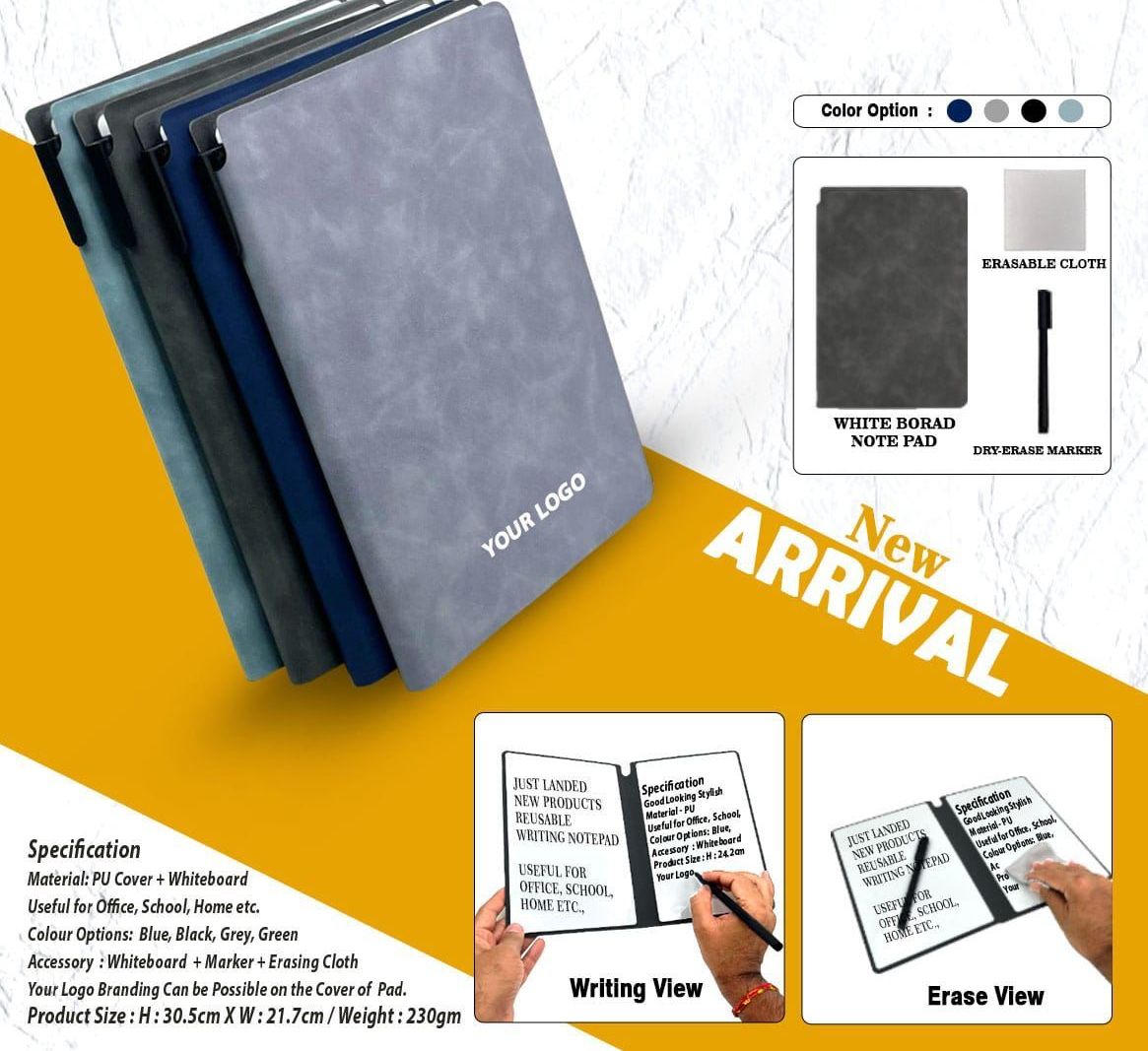 Customised Reusable Notepad With Marker & Erasable Cloth (A4)- 925249