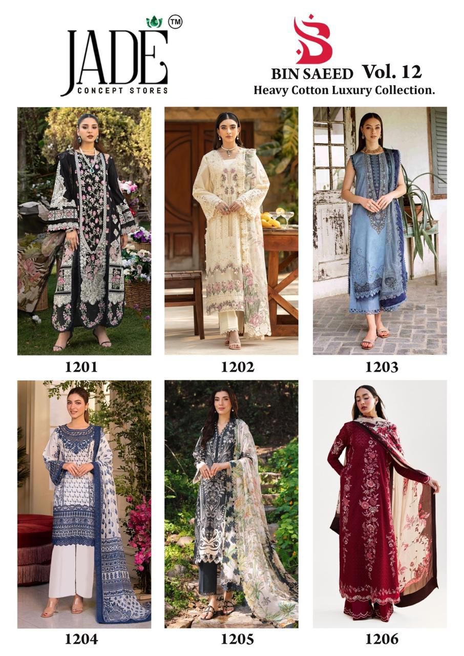 17485100449712Bin Saeed Vol 12 Heavy Cotton Luxury Collection Jade Karachi Salwar Suits 1