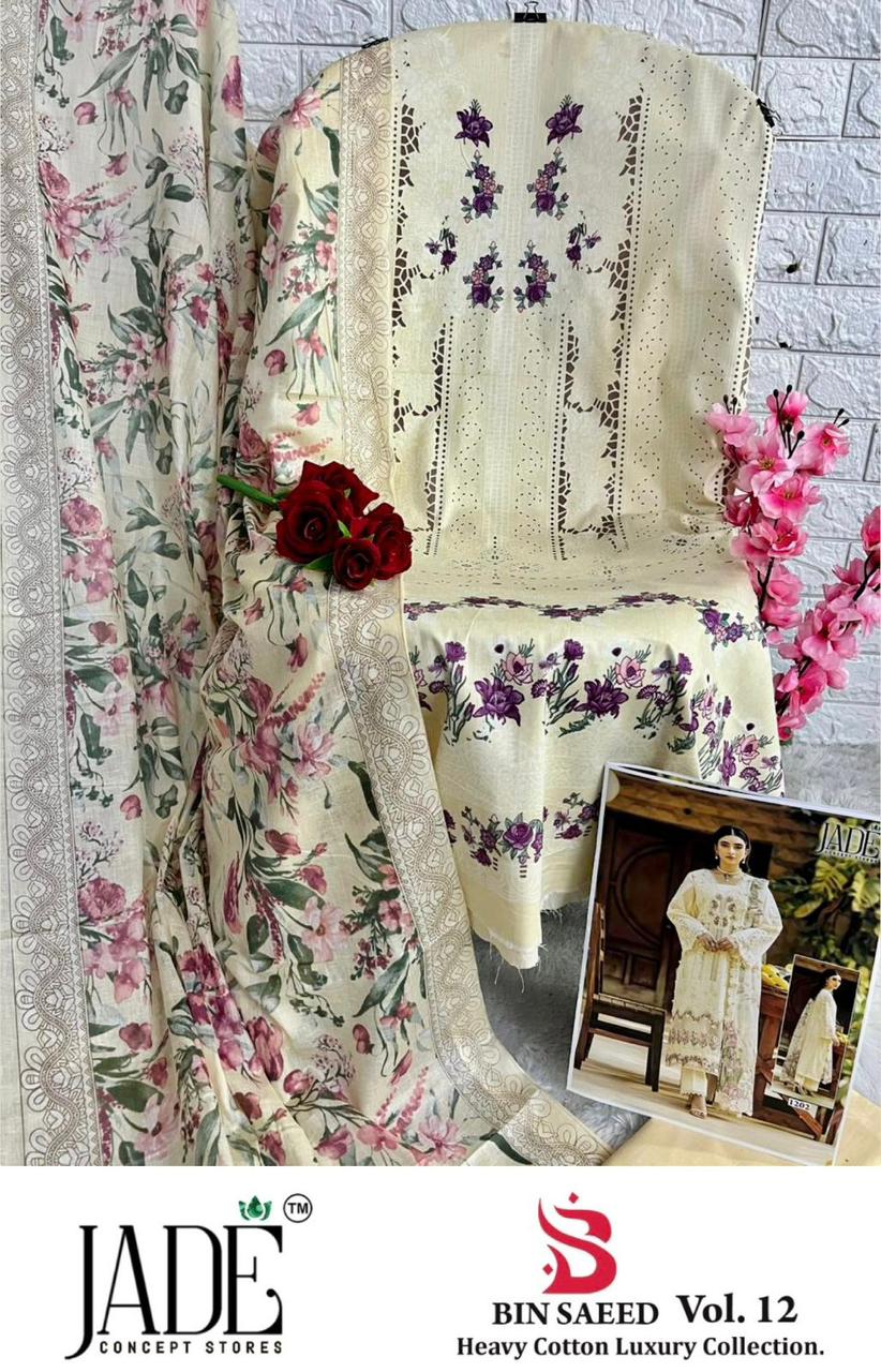 17485100453352Bin Saeed Vol 12 Heavy Cotton Luxury Collection Jade Karachi Salwar Suits 12