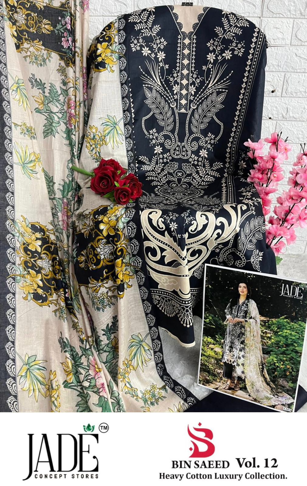 17485100466564Bin Saeed Vol 12 Heavy Cotton Luxury Collection Jade Karachi Salwar Suits 13