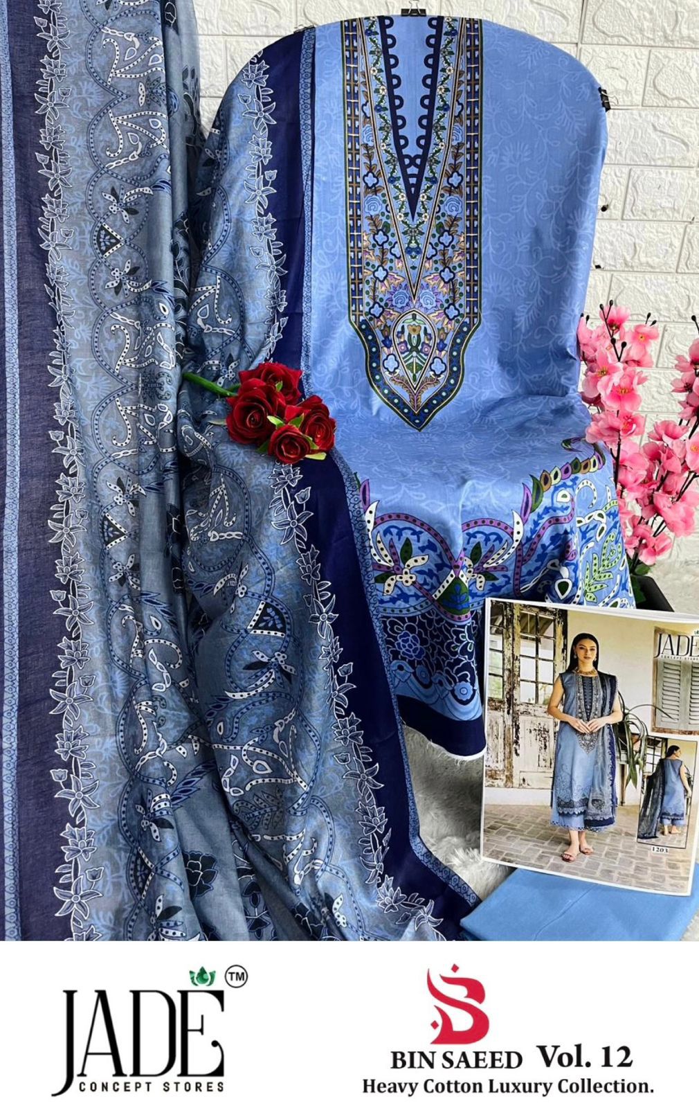 17485100488556Bin Saeed Vol 12 Heavy Cotton Luxury Collection Jade Karachi Salwar Suits 9
