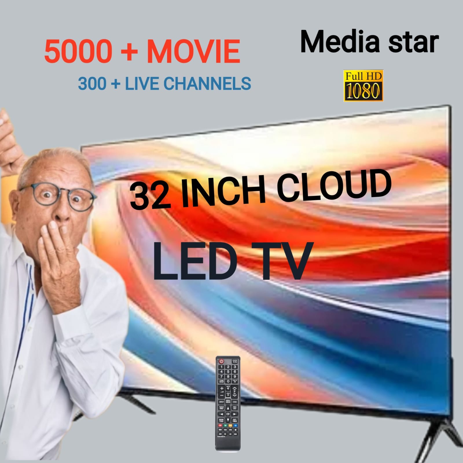 Media star 32 INCH CLOUD storage 5000 + movie storage , + 300 live channel