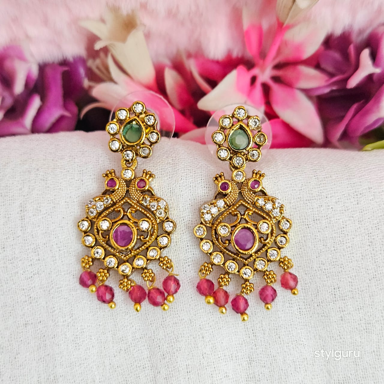 Premium Matt Finish Original AD Stones Peacock Design Stud