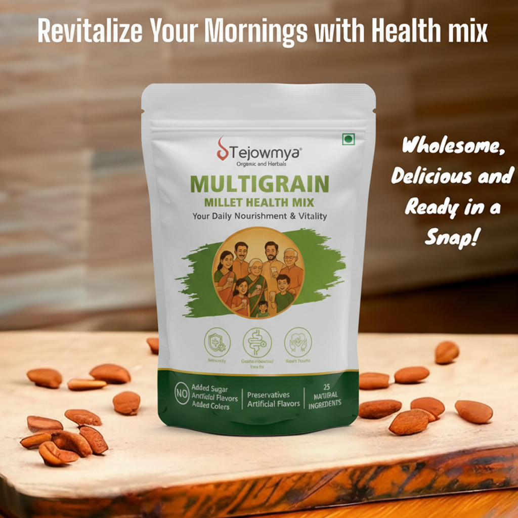 Tejowmya Multigrain Millet Health Mix – 25 Natural Ingredients | No Added Sugar | Immunity & Energy Booster | Nutritious Porridge Mix for Kids & Adults | 500g