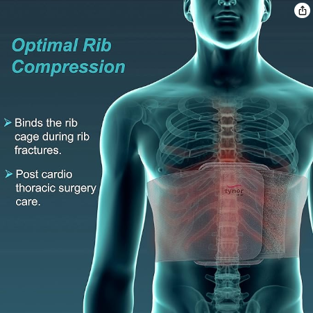 TYNOR | Rib Belt | Adjustable | Support for Rib Fractures & Injuries | Breathable & Comfortable Fabric | Pain Relief & Support | Unisex | Pack of 1 (Grey)