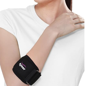 TYNOR | Tennis Elbow Support | Adjustable Compression  | Pain Relief | Elbow Stability | Sports, Gym, Running, Training & Injury Recovery | Unisex | Pack of 1 (Black)