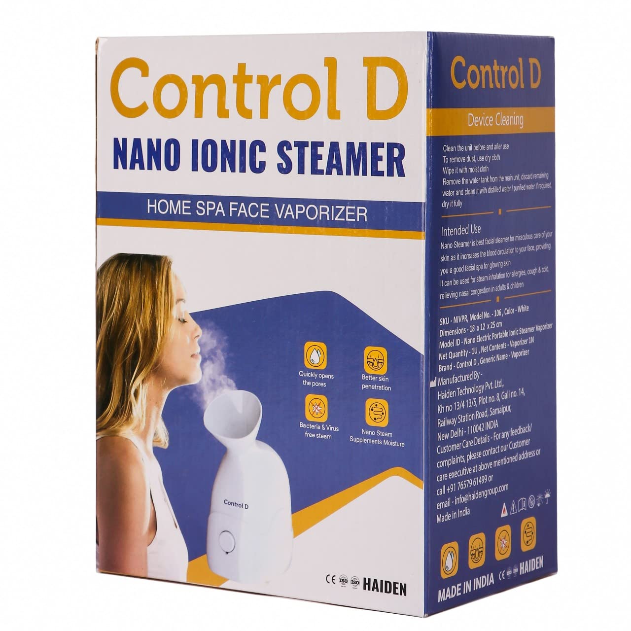 Control D Nano Electric Portable Ionic Steamer Home Spa Face White Vaporizer