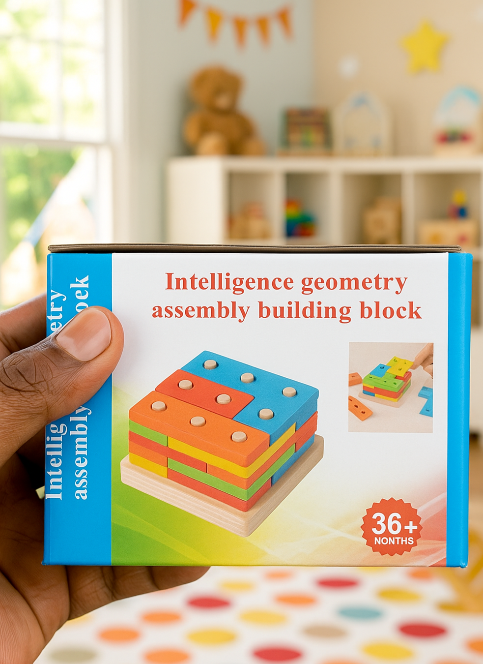 Kidzoie Montessori Wooden Geometry Shape Stacking Puzzle – Educational Color Sorting Toy for Toddlers 4+ years
