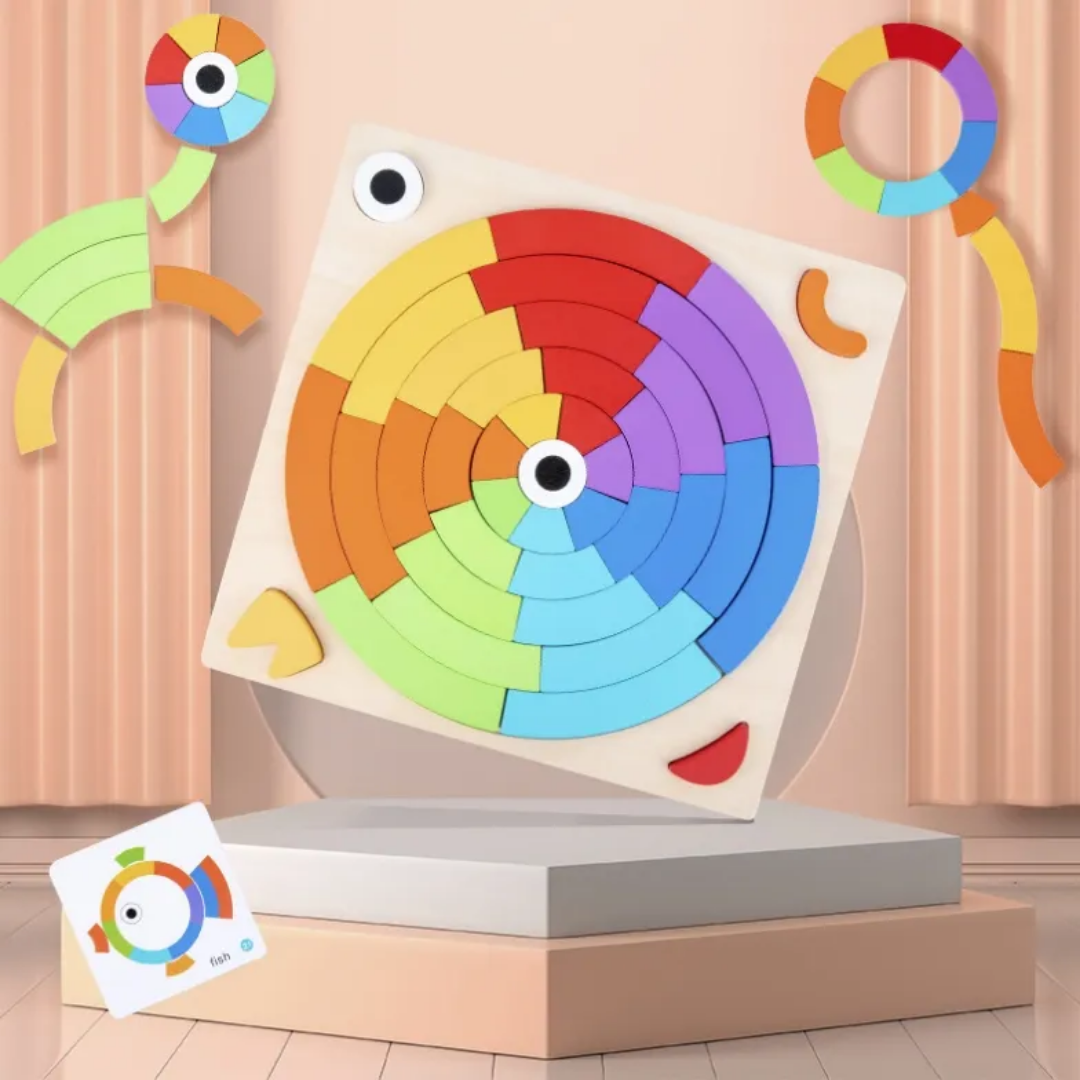 Wooden Rainbow Puzzle Toy for Kids | Montessori Educational Color Sorting Circular Puzzle