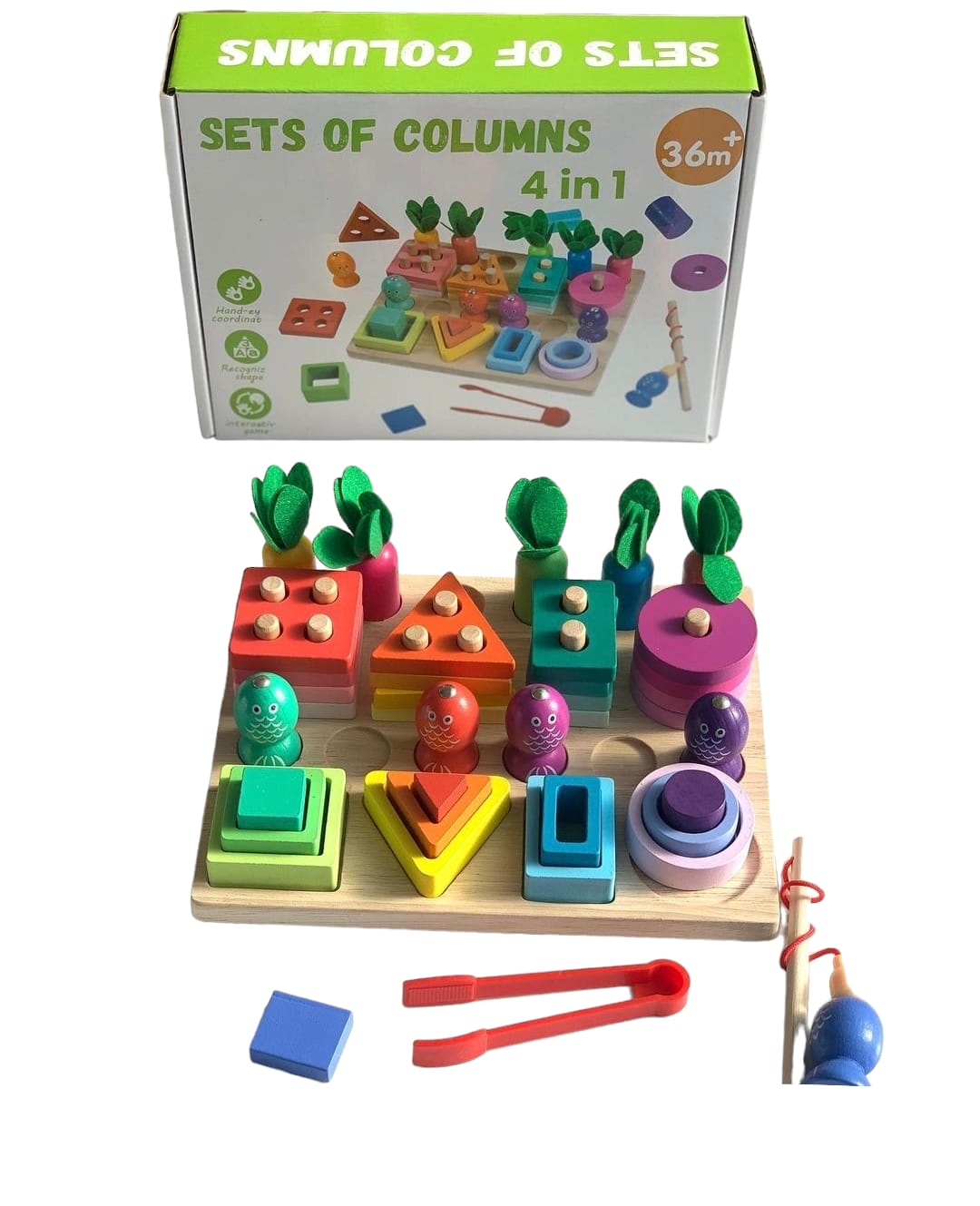 Wooden 4-in-1 Sets of Columns Educational Puzzle Toy for Kids