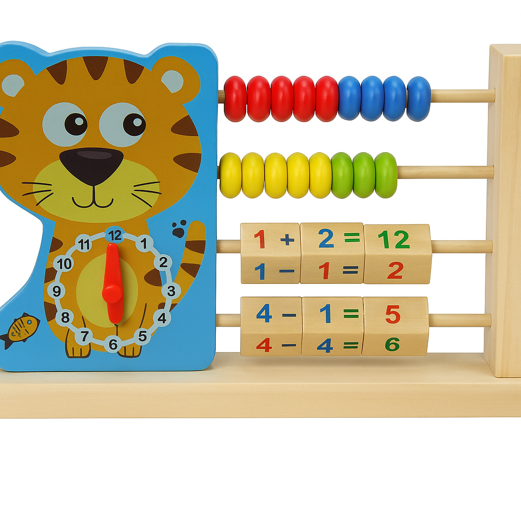 Cat designed Wooden Educational Toy for Kids – Abacus, Math Blocks & Clock
