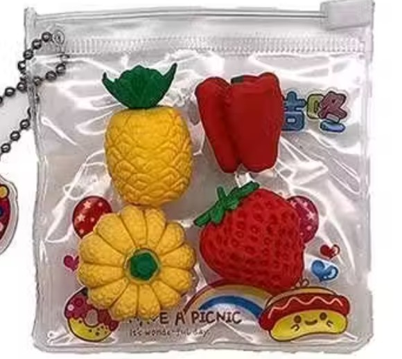 Pack of 6 Pouches (24 Pcs) Fruit Treat Erasers for Children Party Favors, School Supplies