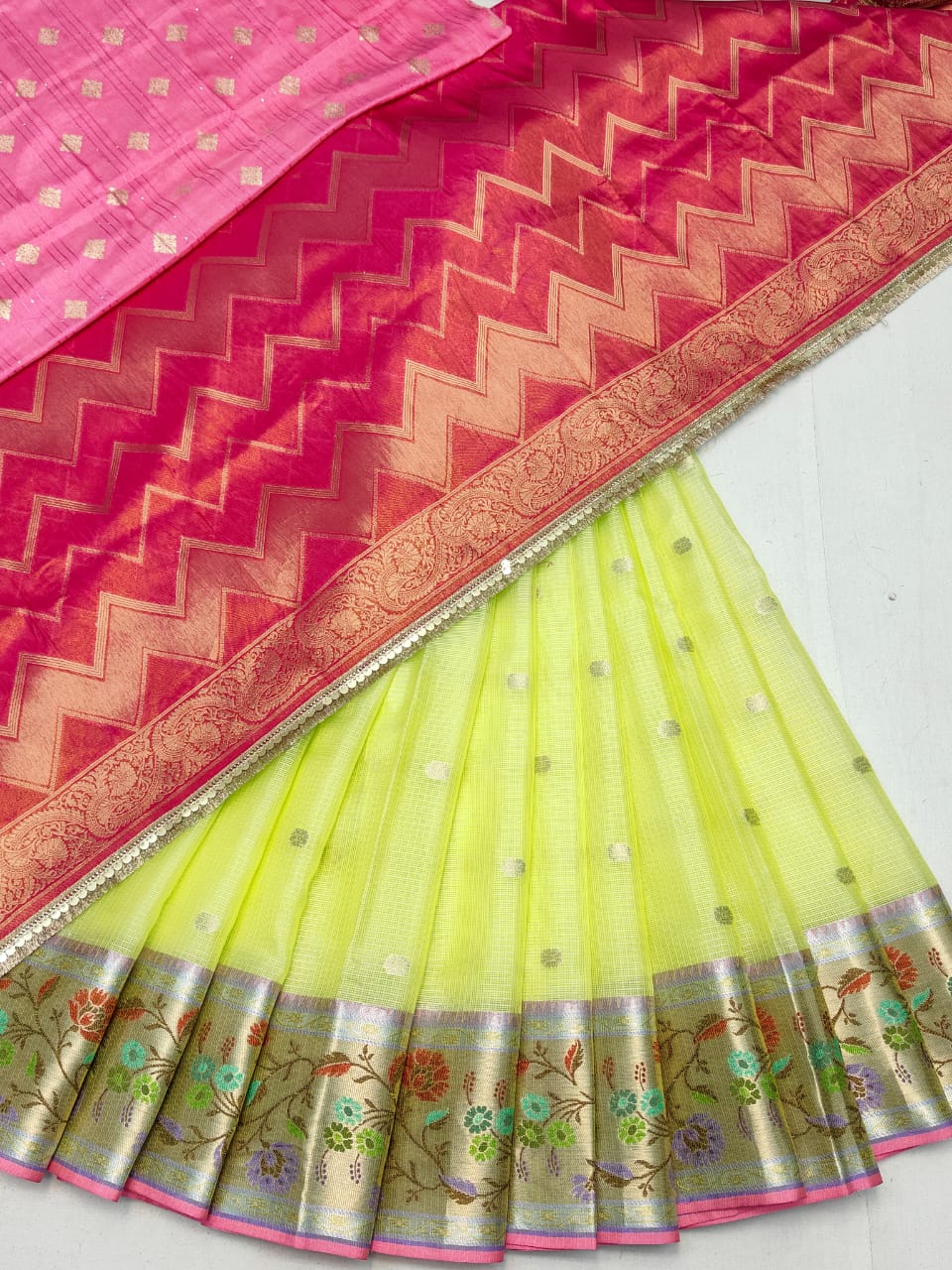 Pure Soft Silk Kota Weaving Half Saree/Lehanga