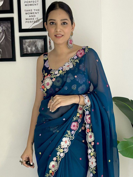 Bollywood Georgette Saree – Dark green (Rama)