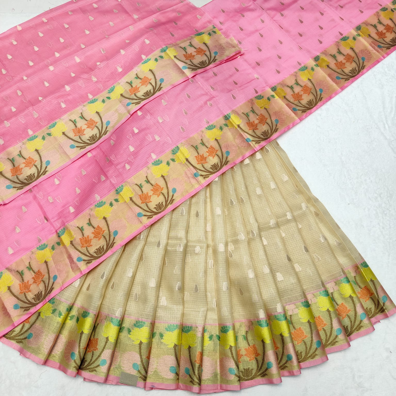 Pure Soft Silk Kota Weaving Half Saree/Lehanga