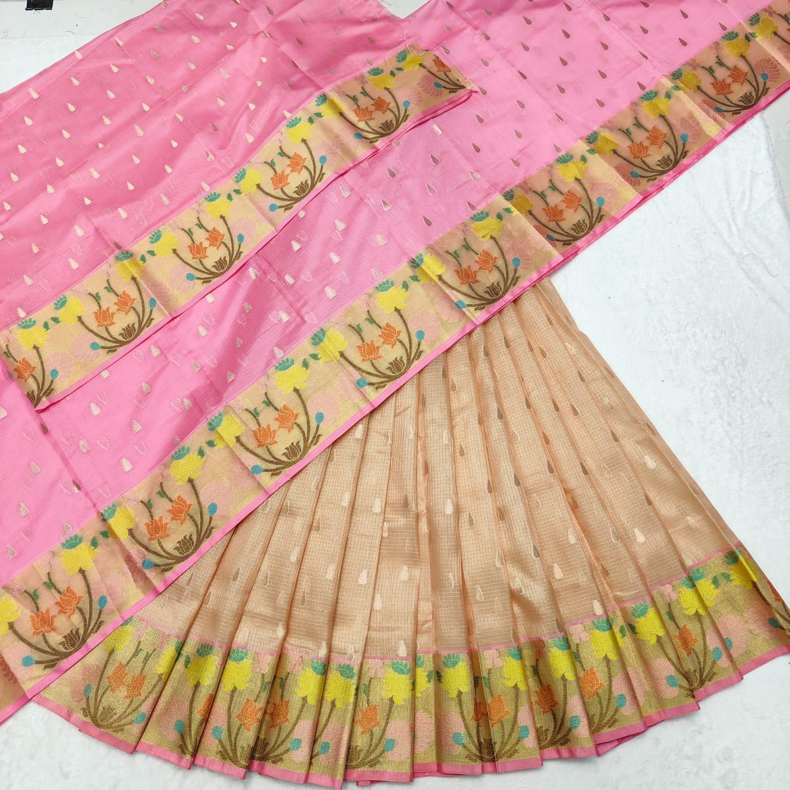 Pure Soft Silk Kota Weaving Half Saree/Lehanga